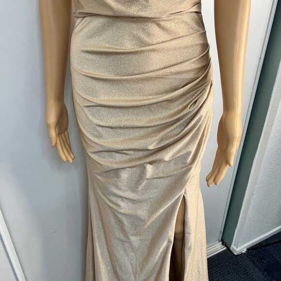 Jo + El Off Shoulder Gown Long Elegant Golden Party Evening Dress Womens Size M - Picture 7 of 16